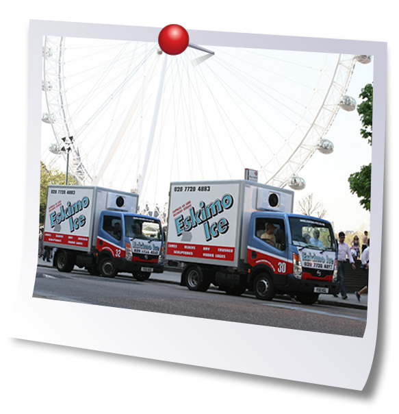 Eskimo Ice vans in front of the London eye.